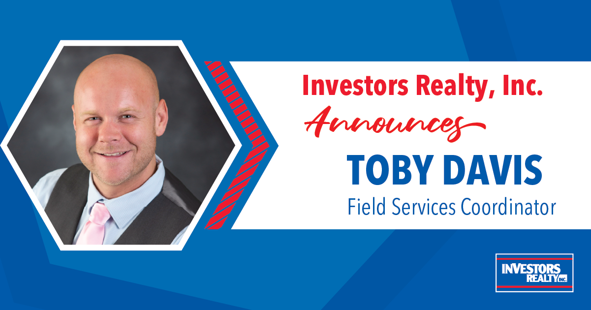 Investors Realty Announces Toby Davis, Field Services Coordinator